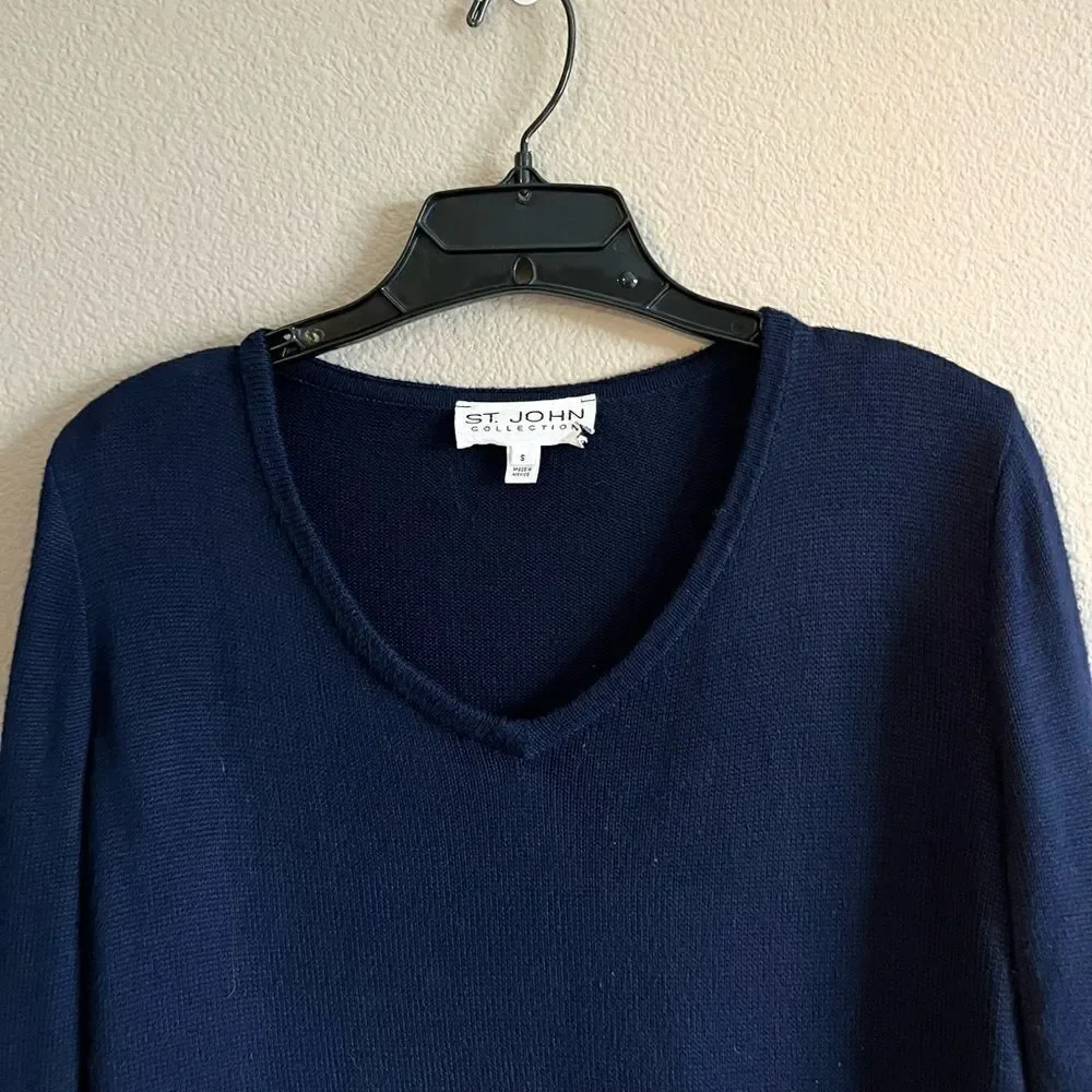 St. John Collection Navy V Neck Knit Sweater